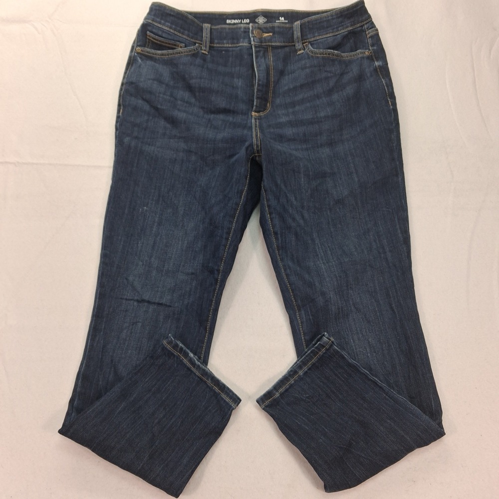 St. John's Bay Jeans Womens 14 Skinny Leg Dark Wash Blue Stretch EUC